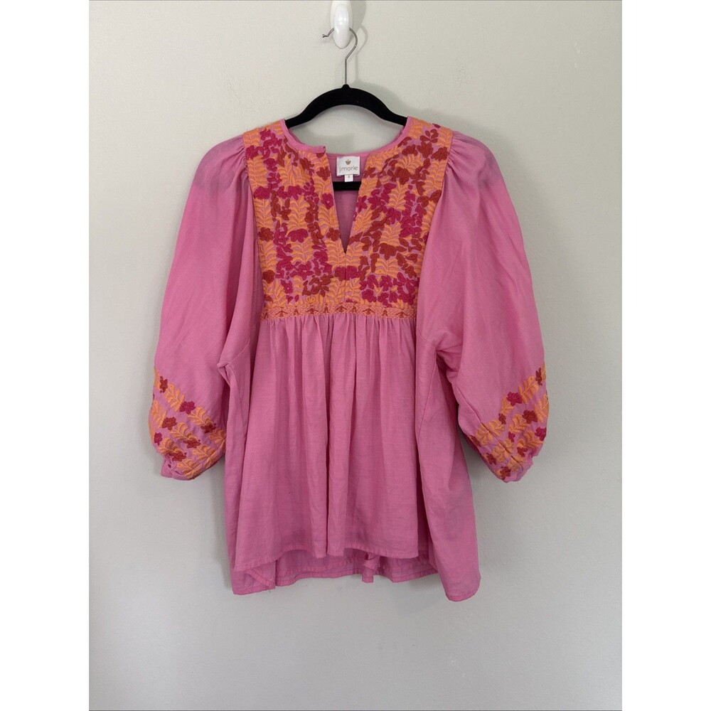 J. Marie Women’s Carly Top Pink Orange Embroidery Flowy